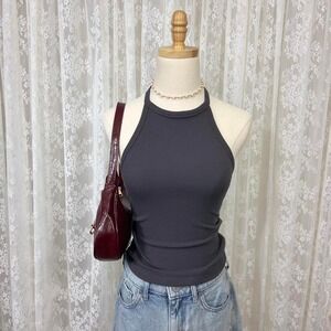 American Eagle Halter Tank Top Dark Gray‎ XS Ribbed Preppy